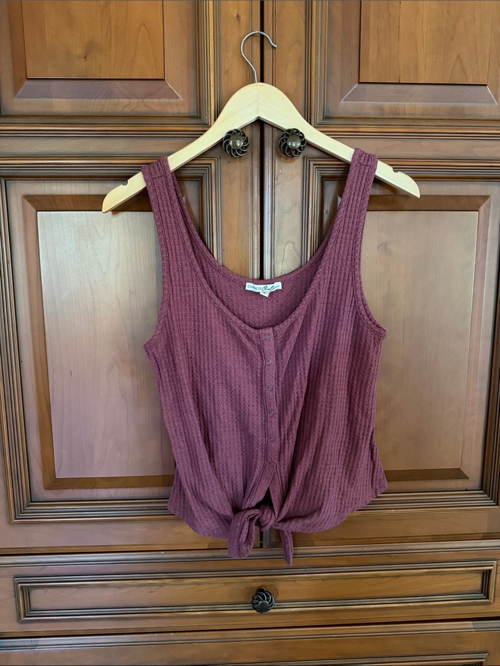 Universal Thread Waffle Knit Tie-Front Tank Top - Burgundy